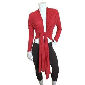 Magdalena Red Drape Front Open Cardigan Small (4/6) Long Sleeve Lightweight